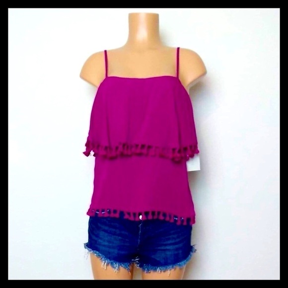 1. State Tahiti Tassel Trim Blouse Tropic Berry - Picture 2 of 8